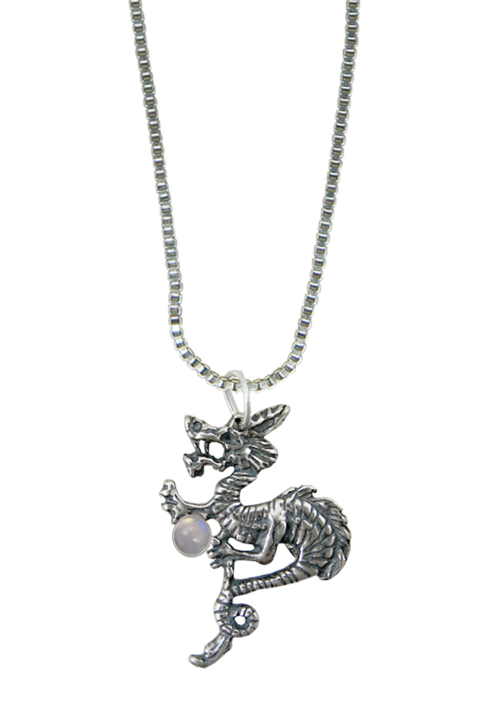 Sterling Silver Petite Dragon Pendant With Rainbow Moonstone